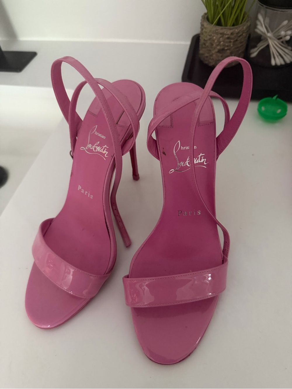 Christian Louboutin Fuchsia Patent Leather Slingback Heels